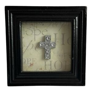 Vintage Home Interiors Hope Shadow Box Cross Plaque 6.5"x6.5" Black Silver G+